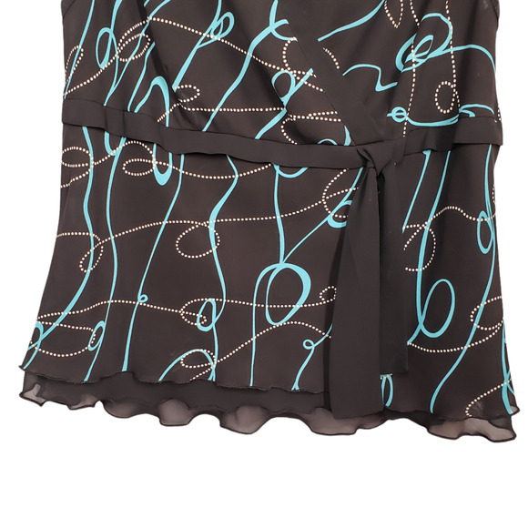 Fashion Bug Top Womens 18/20W Black Y2k Sleeveless Sheer Faux Wrap Bow Flowy - Picture 11 of 16